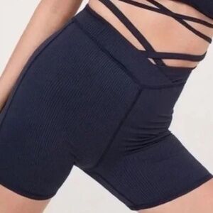 FOR LOVE & LEMONS Chloe Midnight Blue Ribbed Waist Wrap Biker Shorts Size Med
